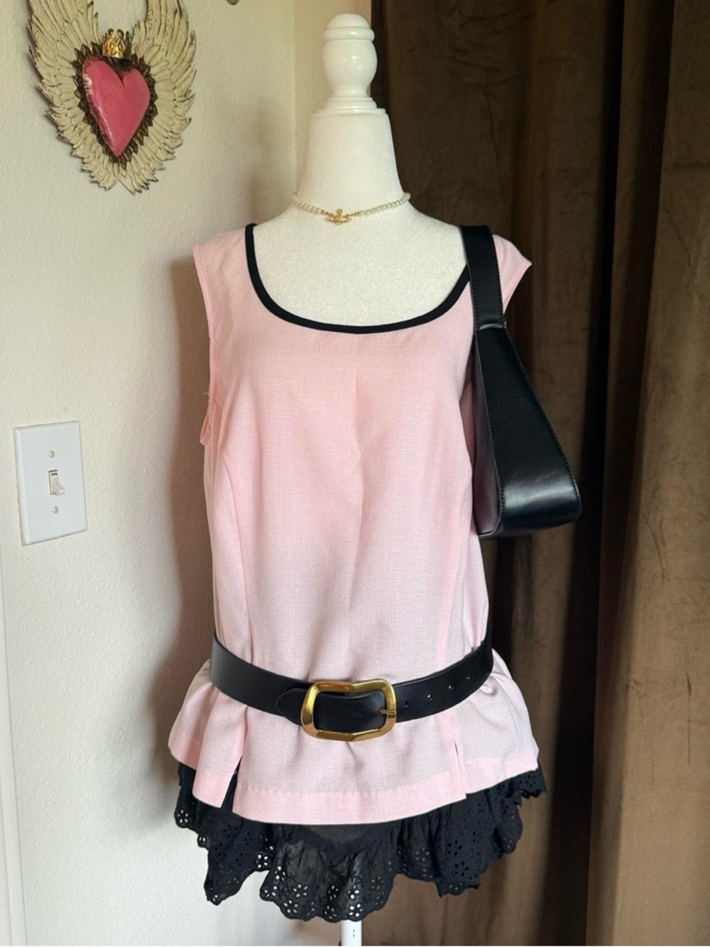 Perceptions Pink Sleeveless Scoop Neck Tank with Black Trim
